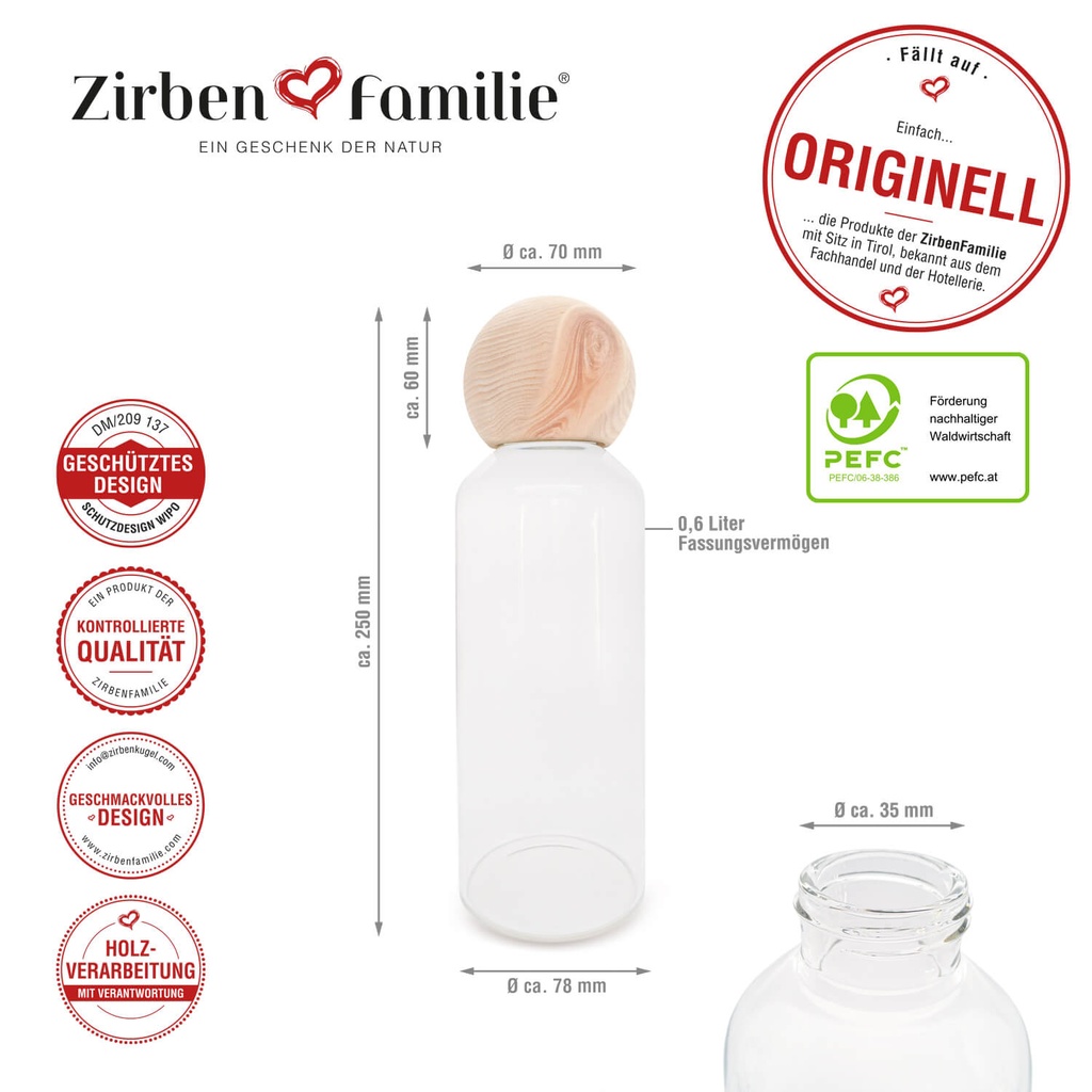 ZirbenManschgerl Trinkflasche 0.6 Liter Zirbenfamilie