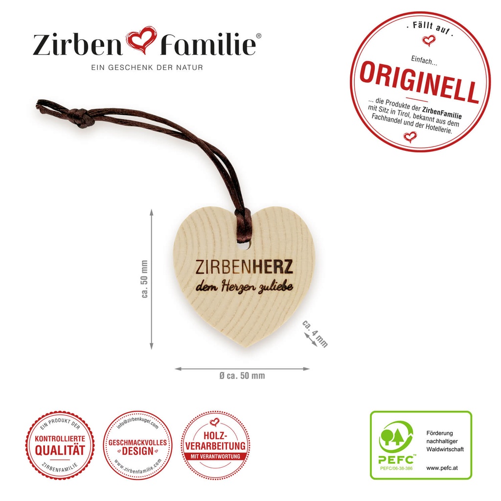 Zirbenherz-Anhänger 5 x 5cm Zirbenfamilie