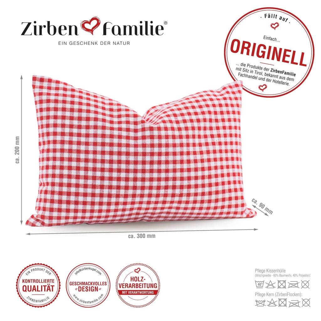 Zirbenkissen Karo 20 x 30cm Rot Zirbenfamilie