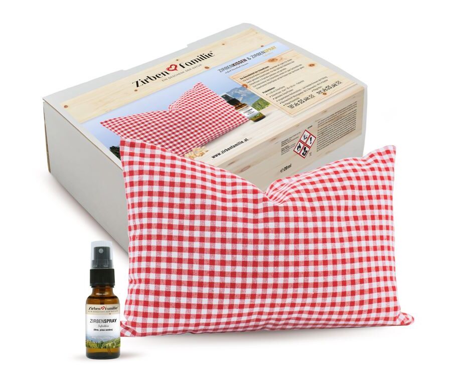 Kissenschlacht Deluxe, Karo Kissen mit 20ml Zirbenspray (je 5 Stk.)(solange Vorrat reicht)