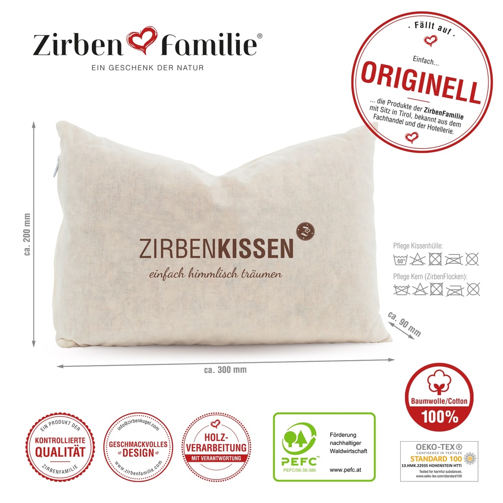 Zirbenkissen 30 x 20cm Natur Zirbenfamilie
