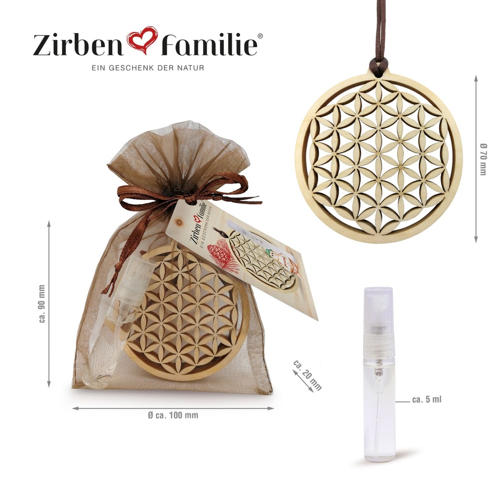 Zirbenblume Anhänger Set inkl. Zirbenspray 5ml Zirbenfamilie