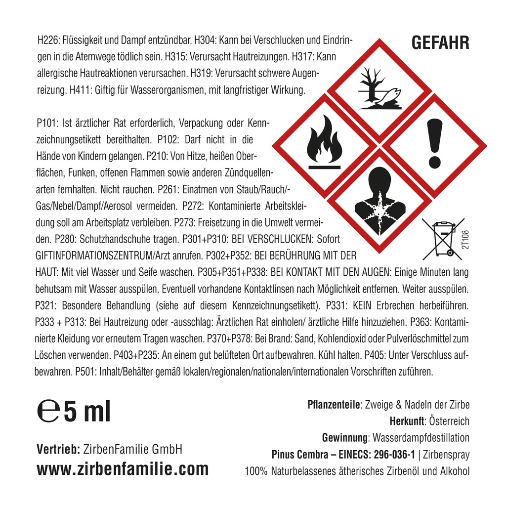 Zirbenblume Anhänger Set inkl. Zirbenspray 5ml Zirbenfamilie