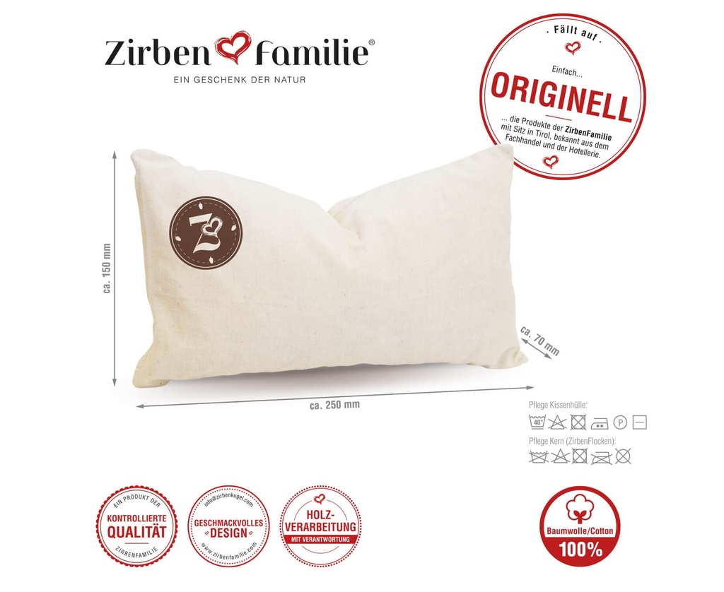 Sparset Zirbenkissen 15 x 25cm & Zirbenspray 20ml Zirbenfamilie