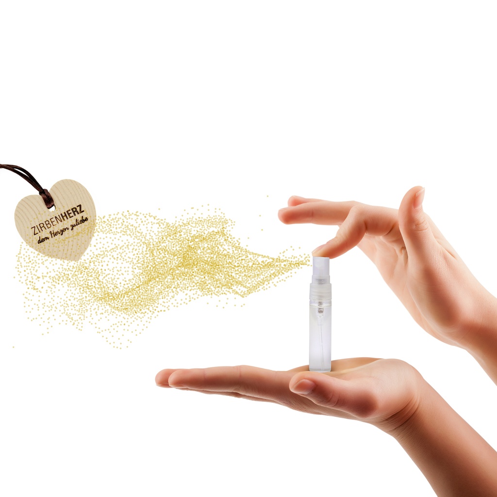 Zirbenherz-Anhängerset mit Zirbenspray 5ml Zirbenfamilie
