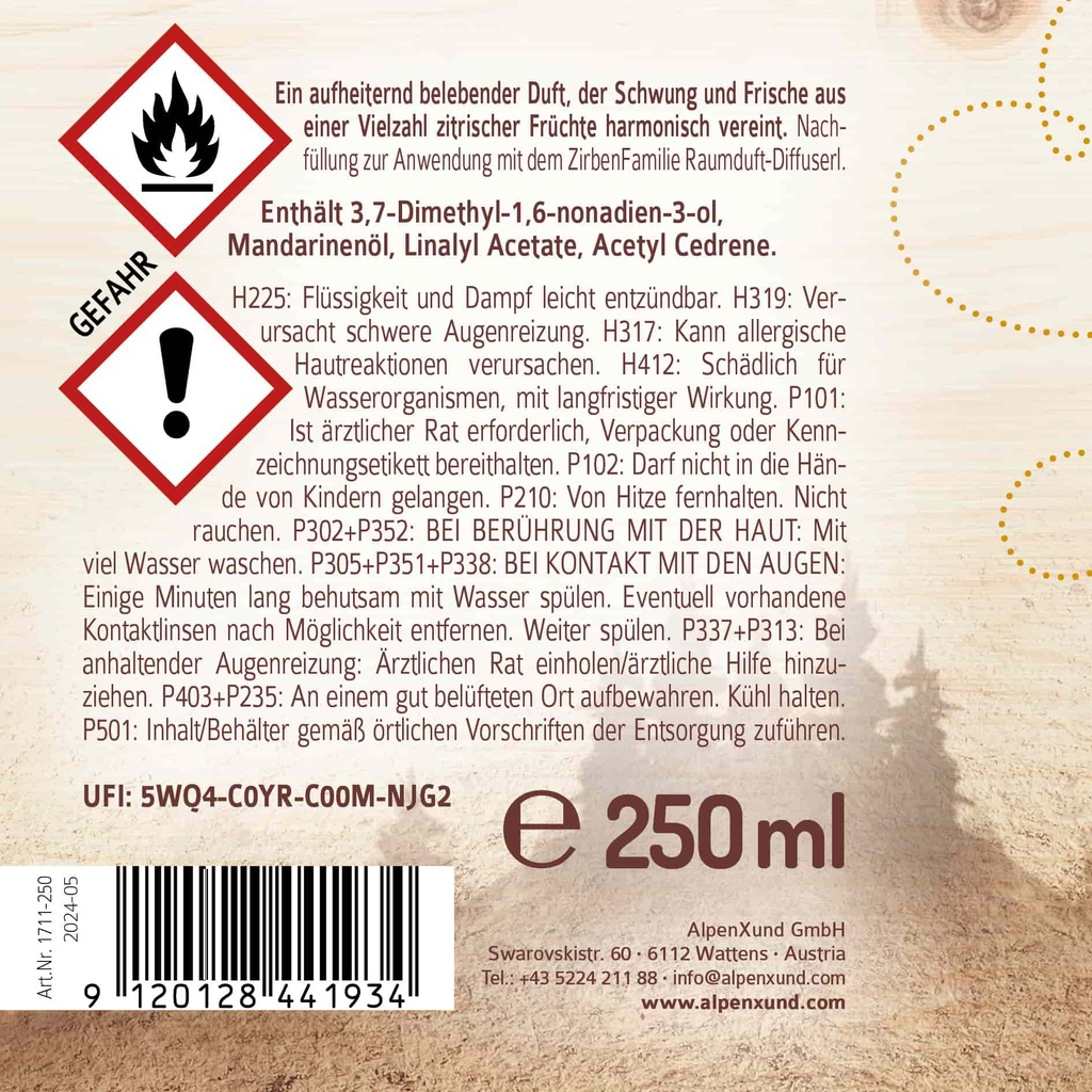 Aromaduft „Das Wohlfühlerl“ 250 ml Nachfüllung AlpenXund