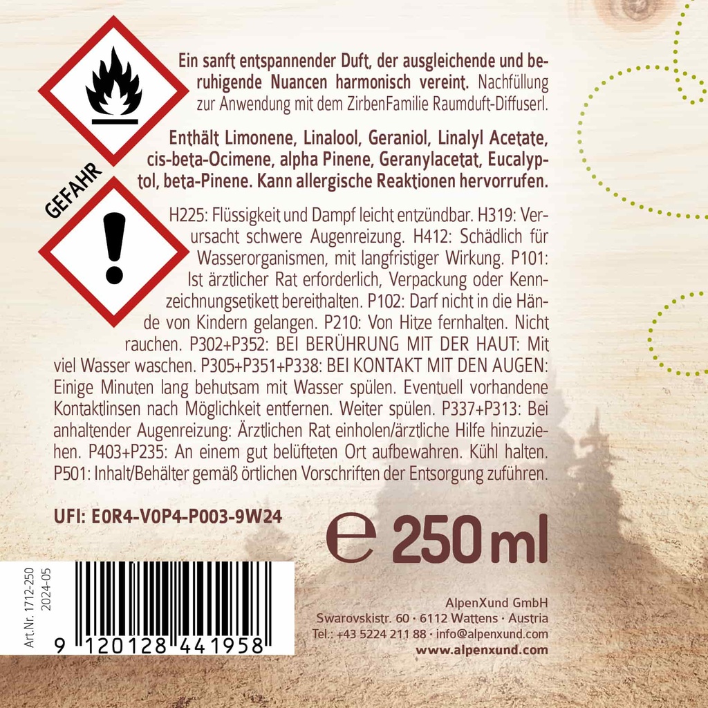 Aromaduft „Das Ausgleicherl“ 250 ml Nachfüllung AlpenXund
