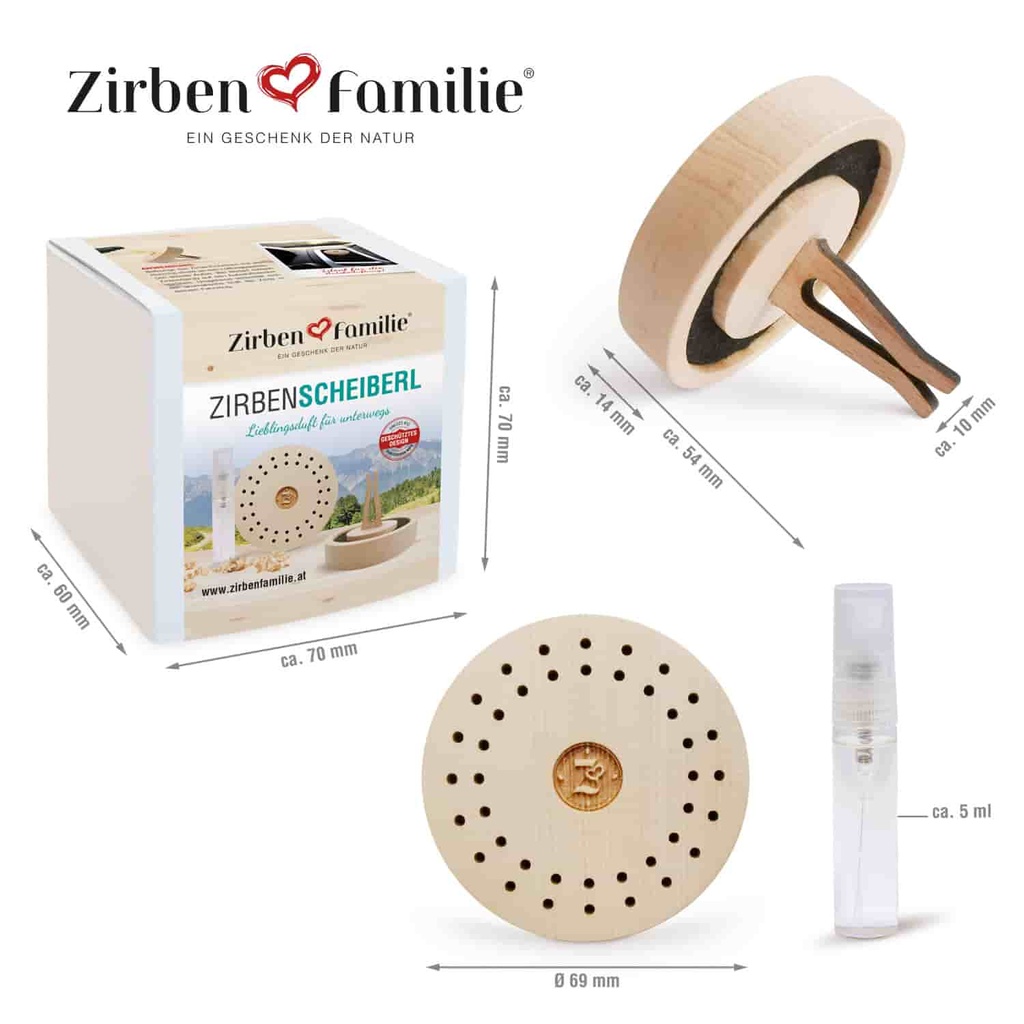 ZirbenScheiberl Autoduftstecker Zirbenfamilie 