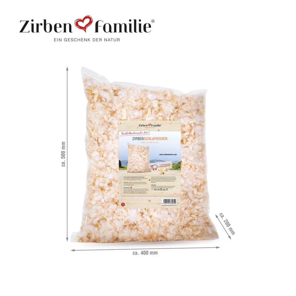 Nachfüllpackung Zirbenflocken mit Schurwolle Zirbenfamilie