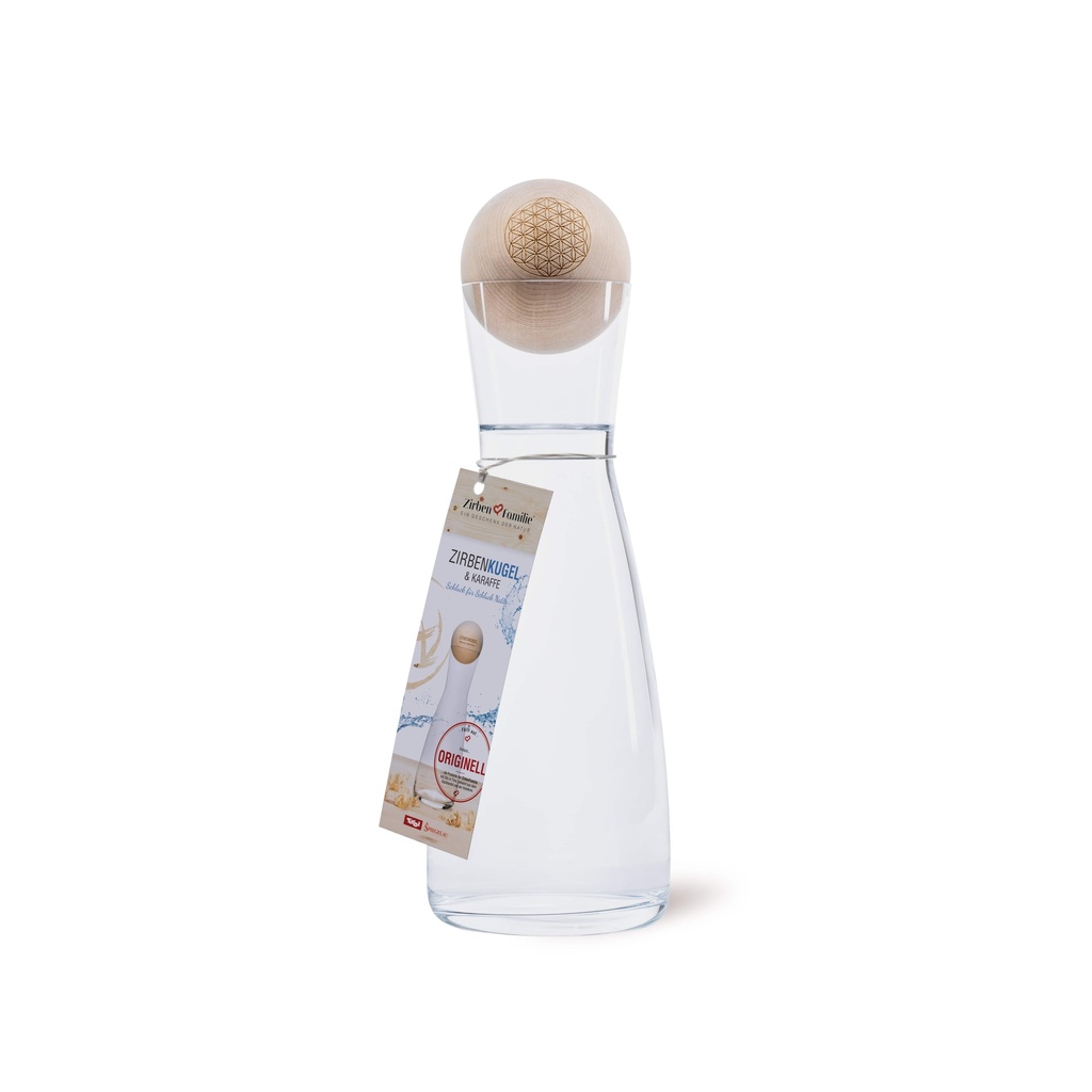 Zirbenkugel Wasserkaraffe Set Blume des Lebens Zirbenfamilie