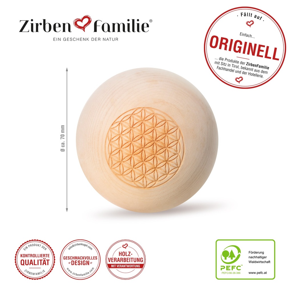 Zirbenkugel einzeln Blume des Lebens Zirbenfamilie