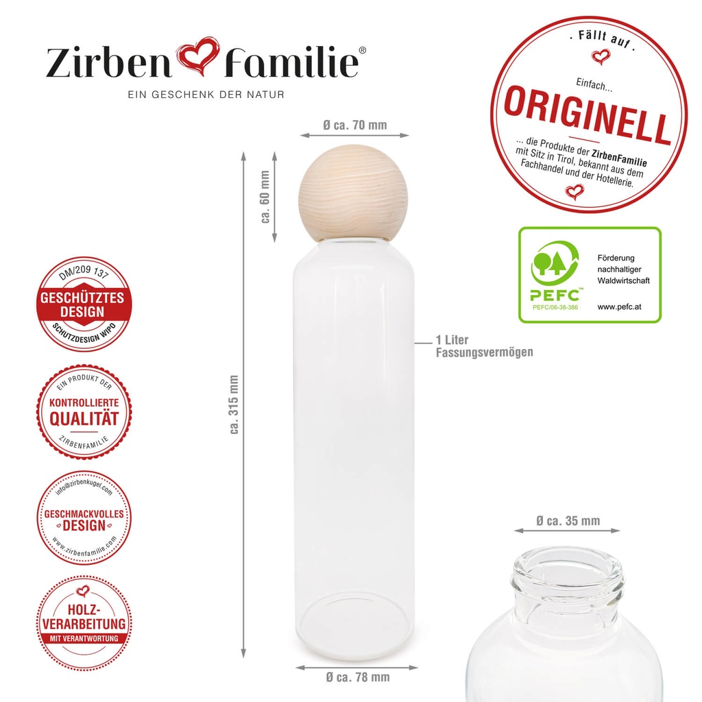 ZirbenManschgerl Trinkflasche 1 Liter Zirbenfamilie