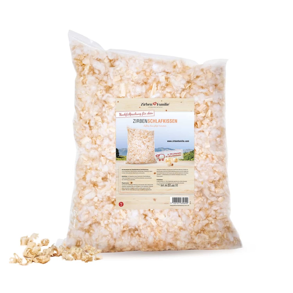 Nachfüllpackung Zirbenflocken mit Schurwolle Zirbenfamilie