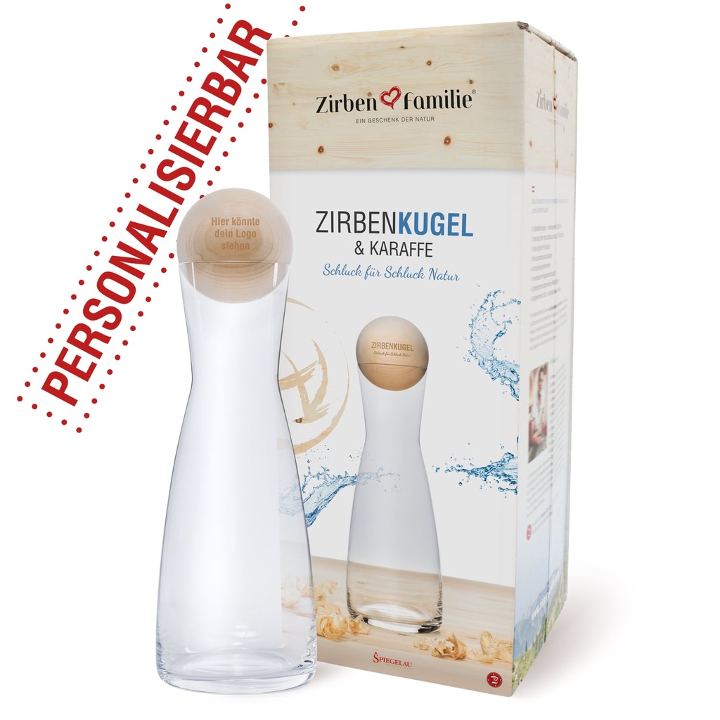 Personalisiert - Zirbenkugel Wasserkaraffe (1L) mit Wunschgravur