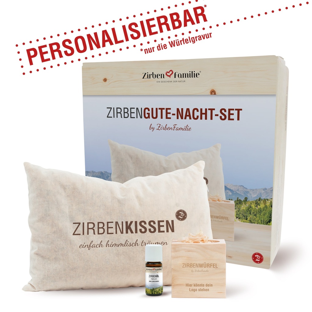 Personalisiert - Zirbenfamilie "Gute Nacht Set" mit Wunschgravur
