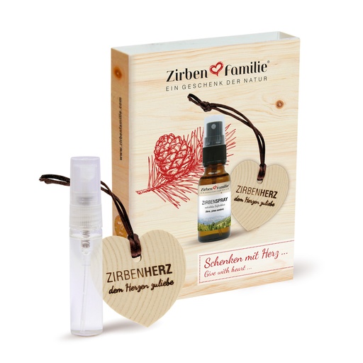 [1008] Zirbenherz-Anhängerset mit Zirbenspray 5ml Zirbenfamilie