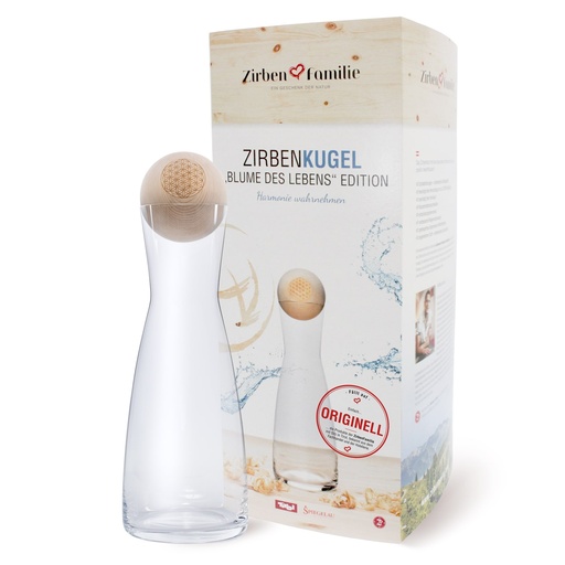 [1025] Zirbenkugel Wasserkaraffe Set Blume des Lebens Zirbenfamilie