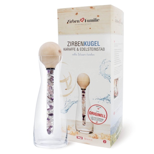 [1017] Zirbenkugel Wasserkaraffe Set mit Edelsteinstab Zirbenfamilie